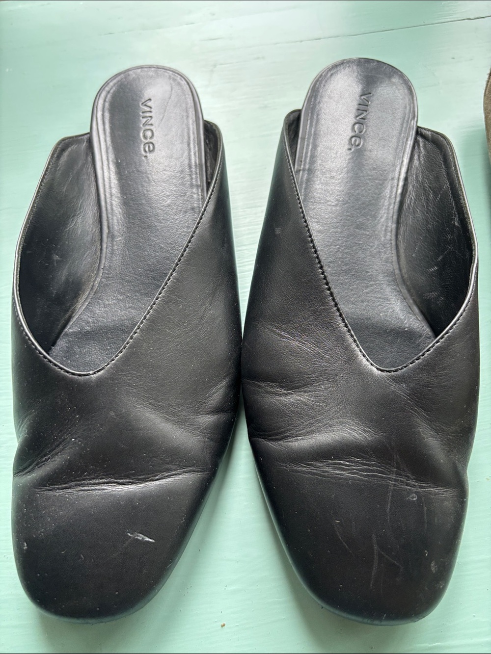 Vince Black Leather Slip-On Mule Loafers